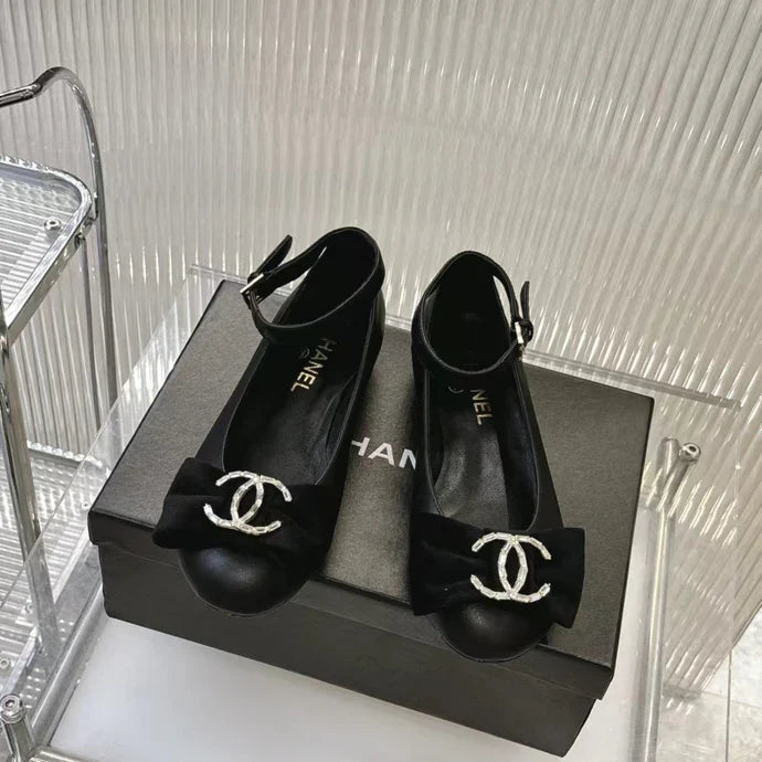 Chanel 2026 Mary Jane Ballet Flats Sheepskin Crystal CC Logo Bow 791131