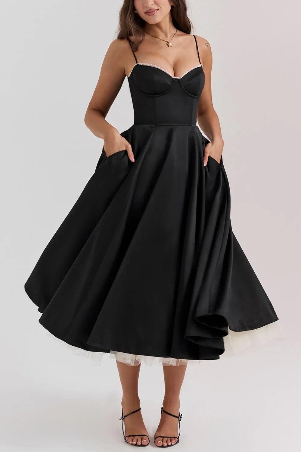 A-line Midi Satin Formal Evening Dresses 803510185058