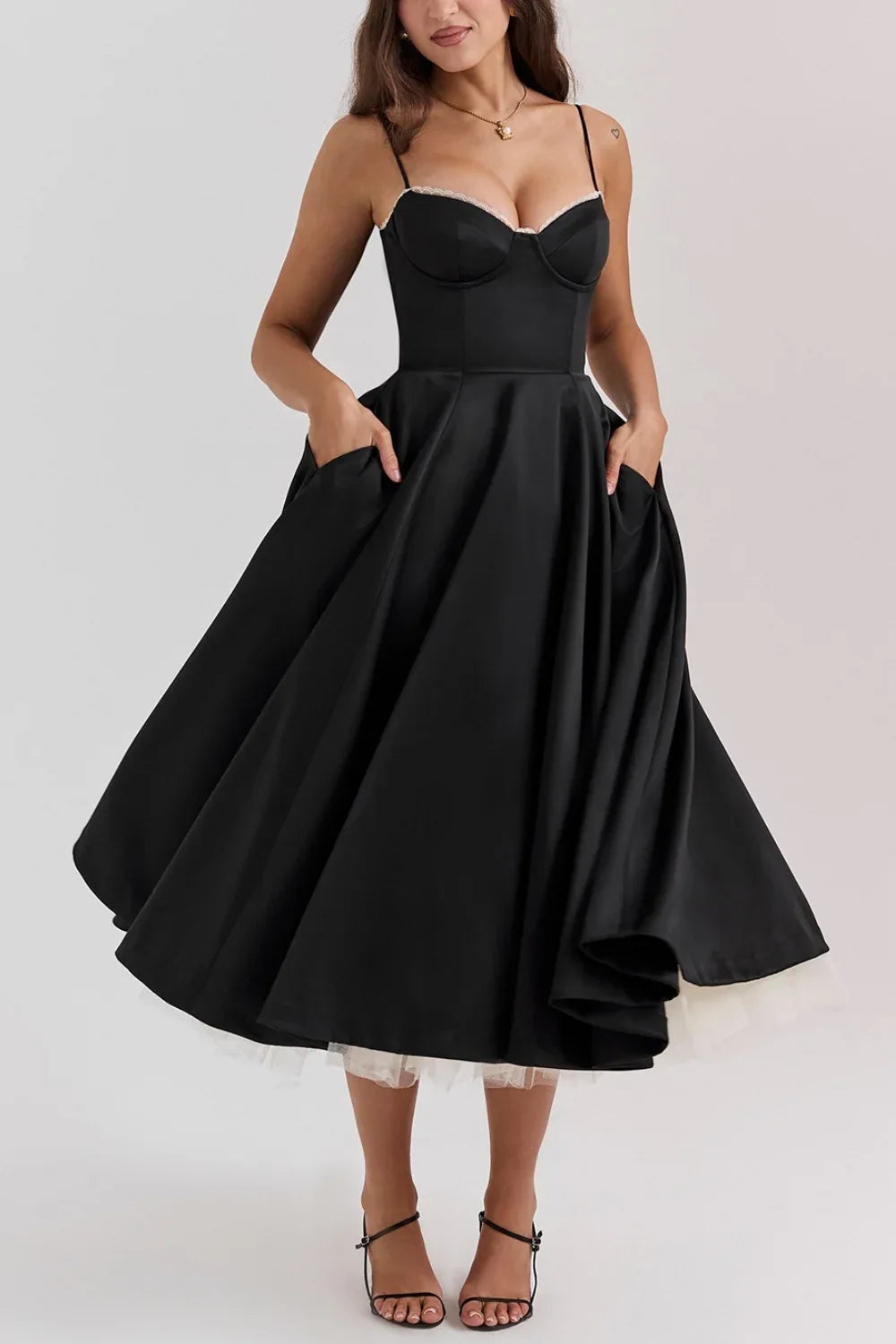 A-line Midi Satin Formal Evening Dresses 803510185058