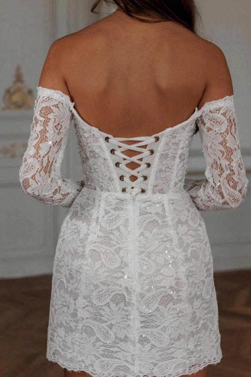Sheath-Column Short-Mini Lace Little White Dress 100048