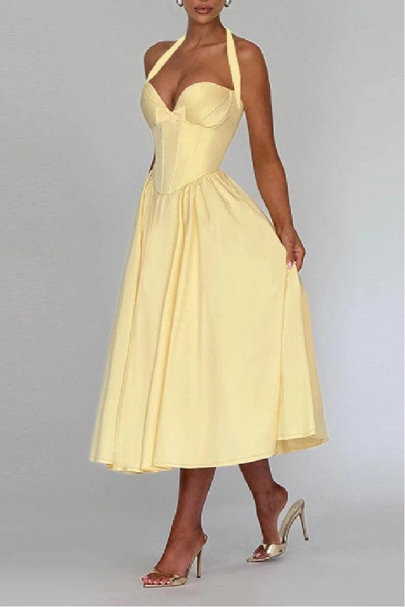 A-Line Tea Length Satin Wedding Guest Dress 973789759252
