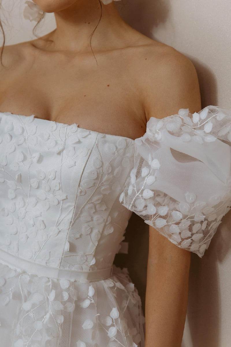 A-Line Short-Mini Lace Organza Little White Dress 100040
