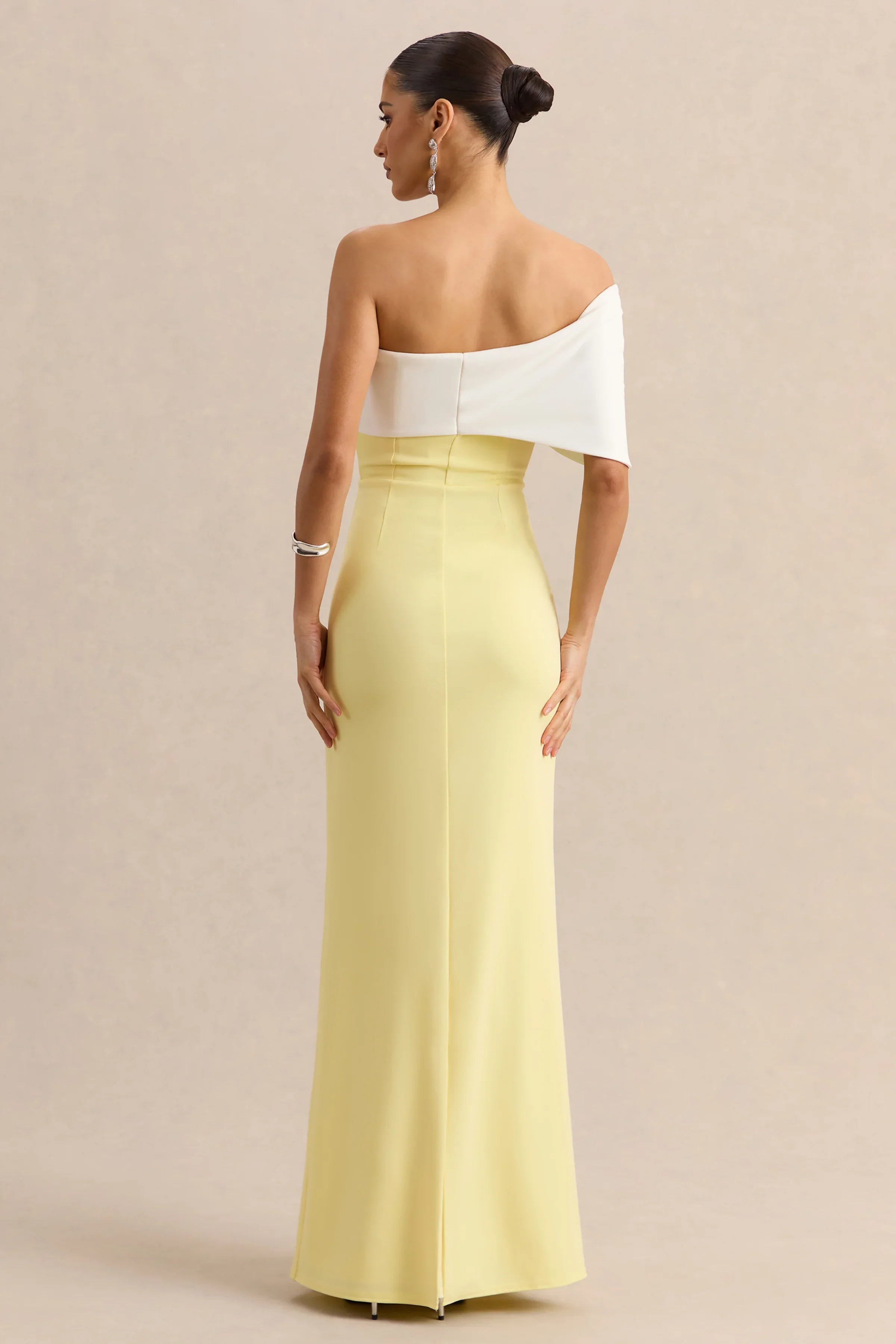 Agatha | Lemon & White Bow Bardot-Neck Maxi Dress