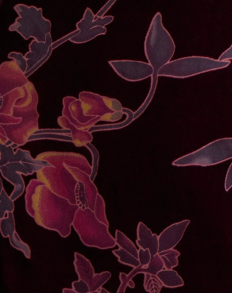 Alvana Mini Dress in Floral Devore Burgundy