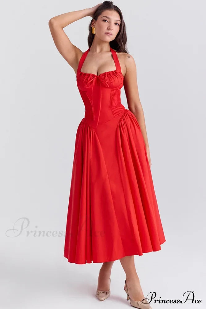 Adabella Cotton Stylish Halter Midi Sundress