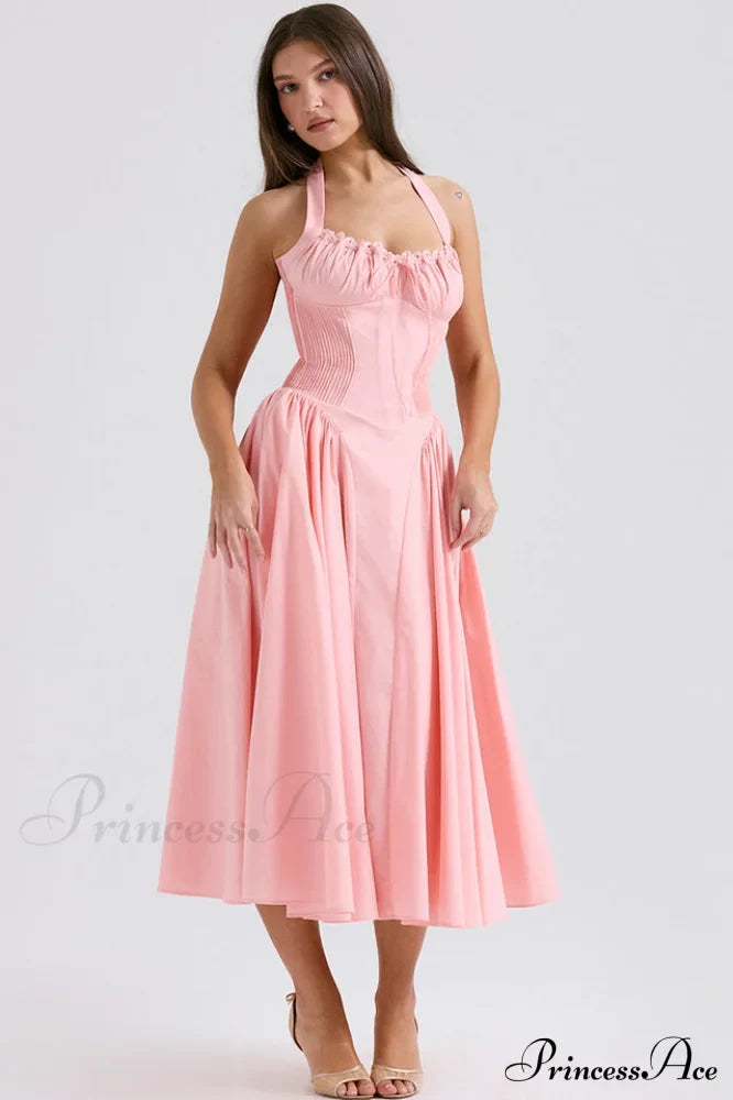 Adabella Cotton Stylish Halter Midi Sundress
