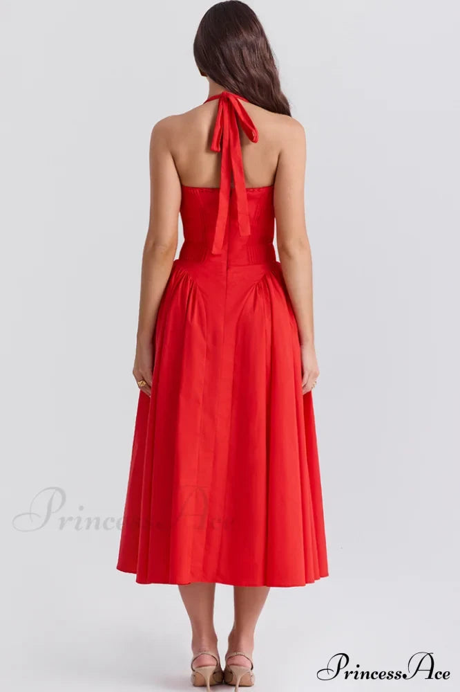 Adabella Cotton Stylish Halter Midi Sundress