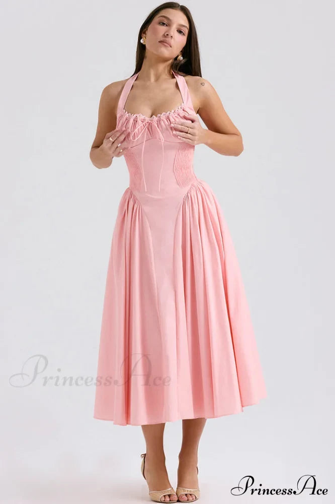Adabella Cotton Stylish Halter Midi Sundress
