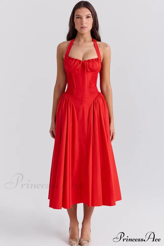 Adabella Cotton Stylish Halter Midi Sundress