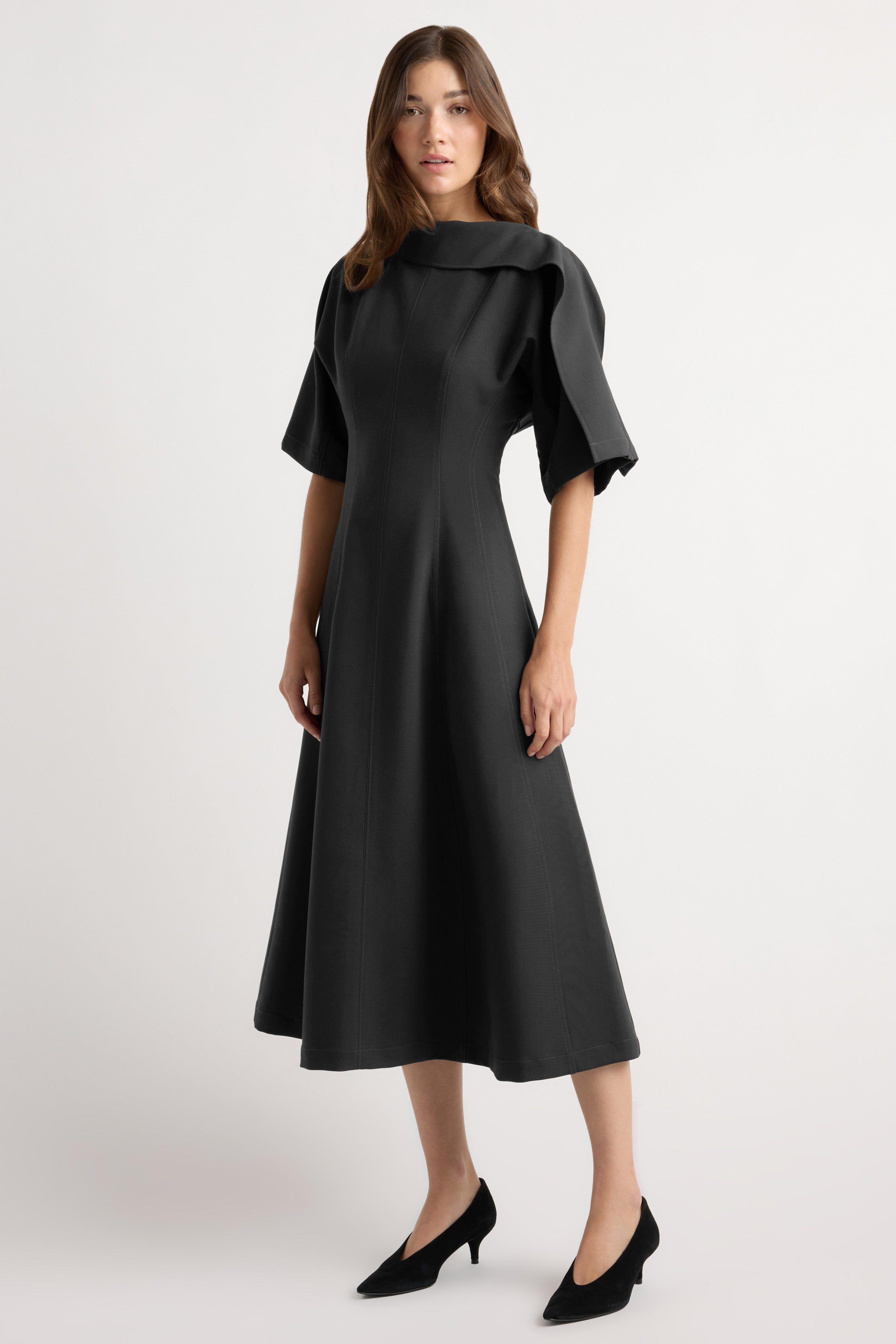 Addison Foldover Scarf-Neck Dress