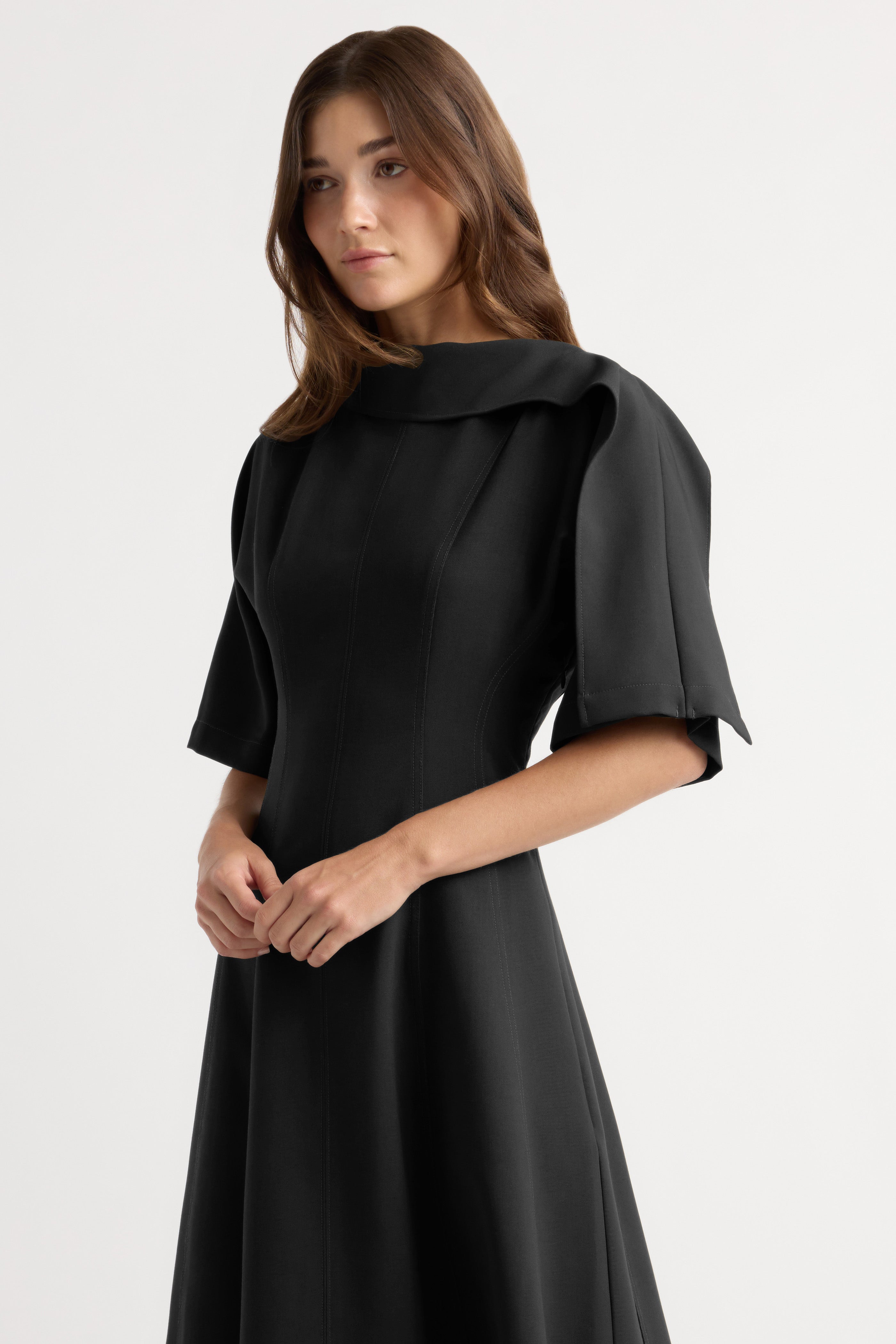 Addison Foldover Scarf-Neck Dress