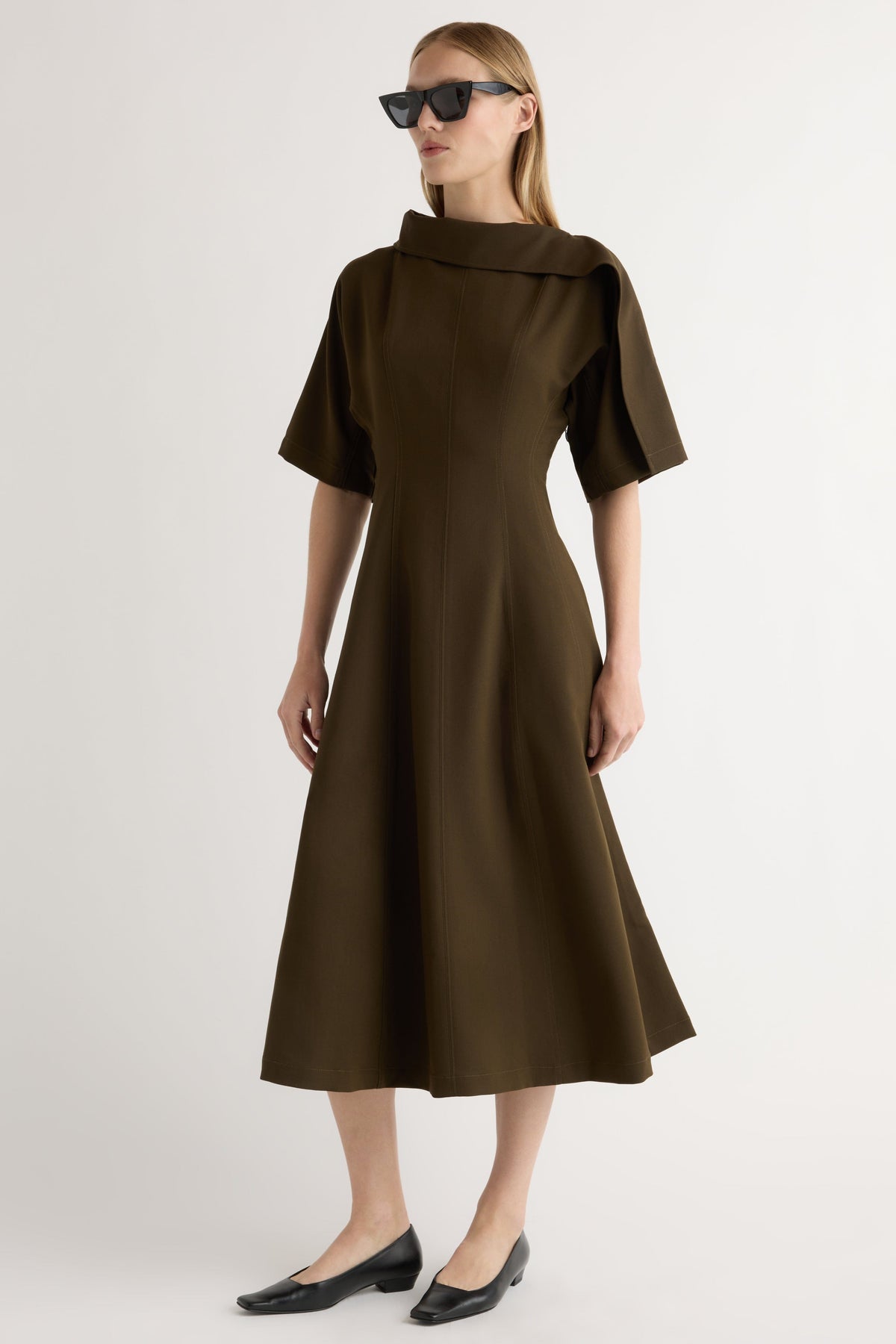 Addison Foldover Scarf-Neck Dress