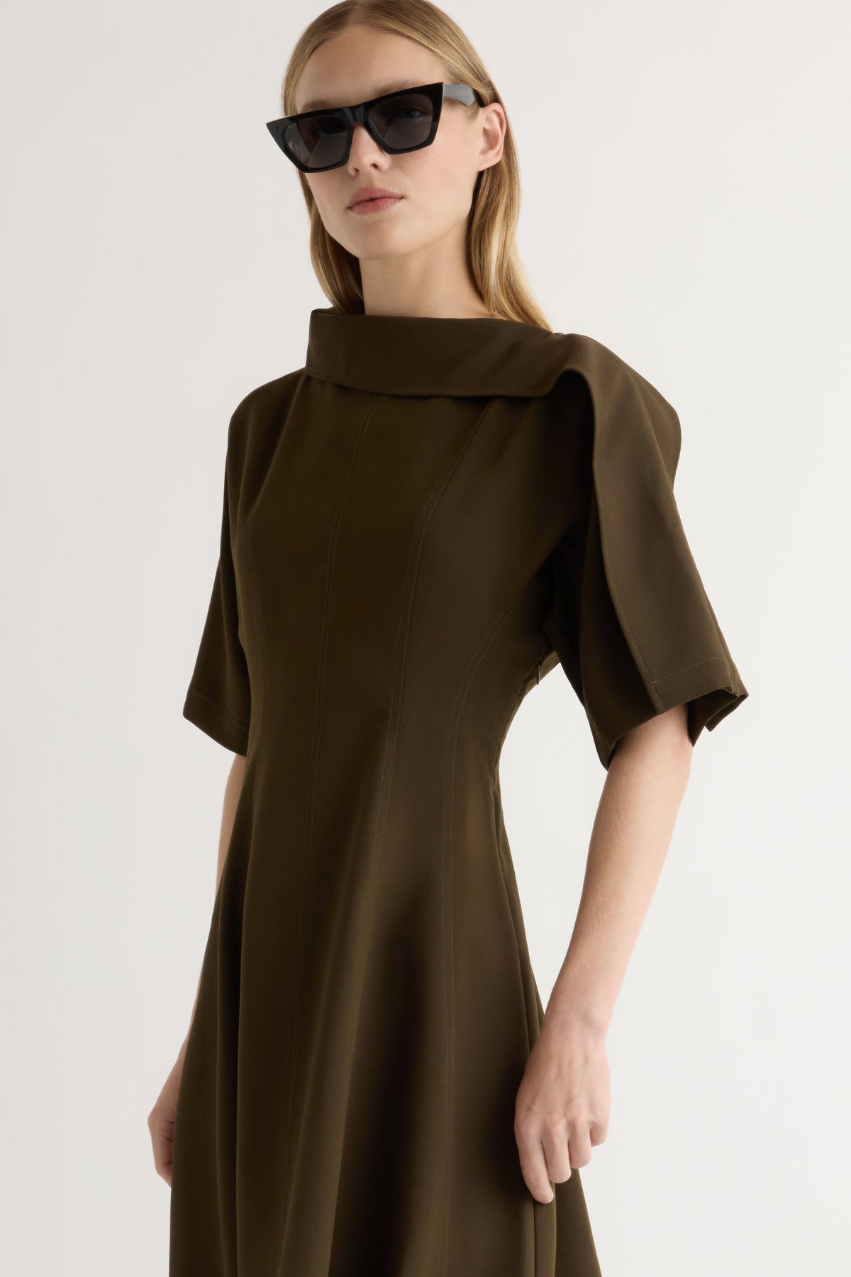 Addison Foldover Scarf-Neck Dress