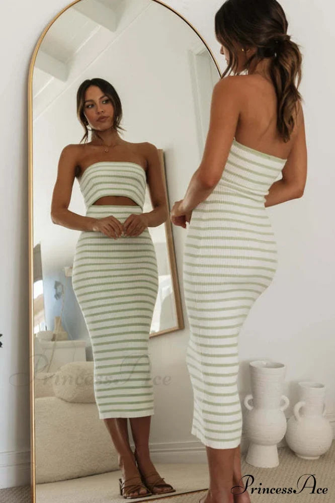 Adelaide Stripe Cutout Charming Rib Midi Tube Dress