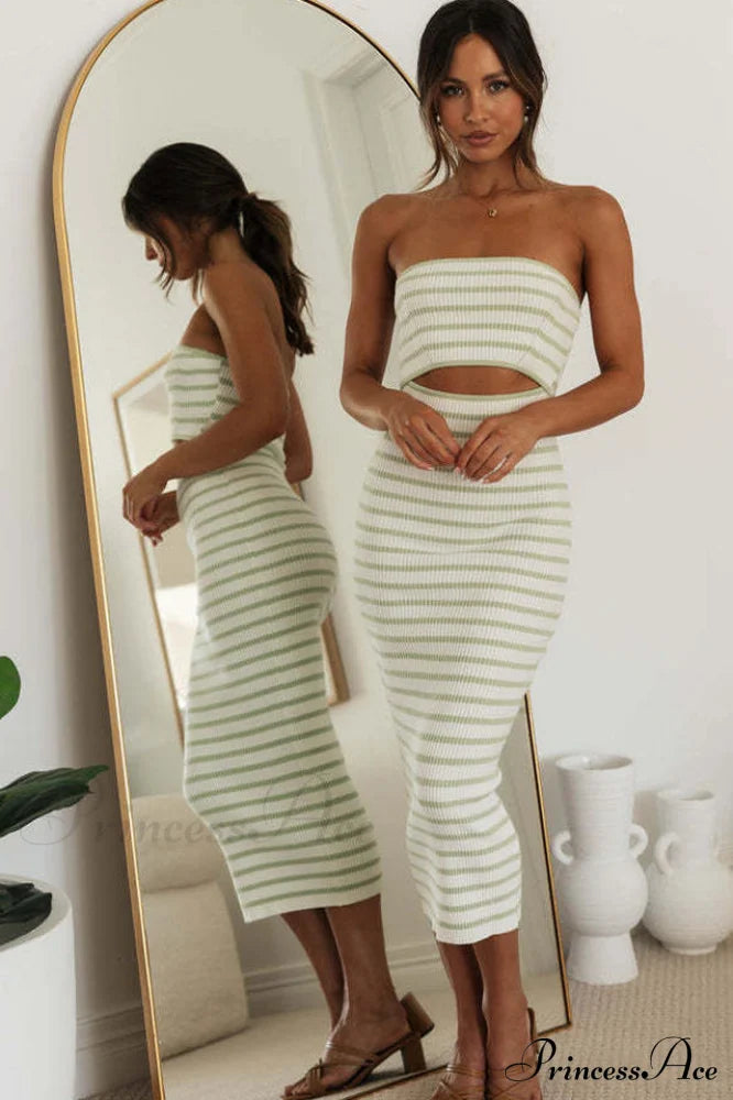 Adelaide Stripe Cutout Charming Rib Midi Tube Dress