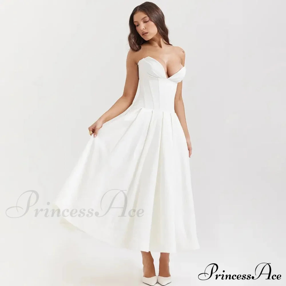 Adriana Midi A-Line Charming Strapless Corset Dress