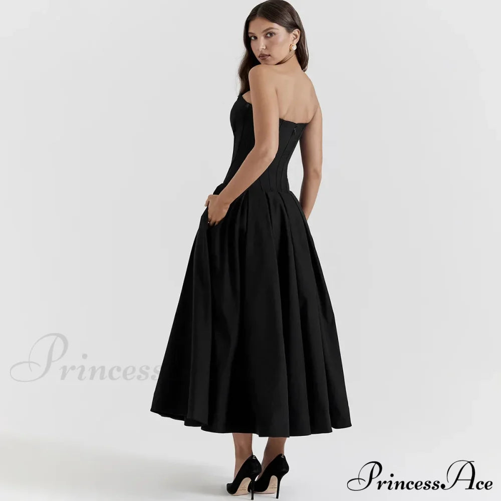Adriana Midi A-Line Charming Strapless Corset Dress