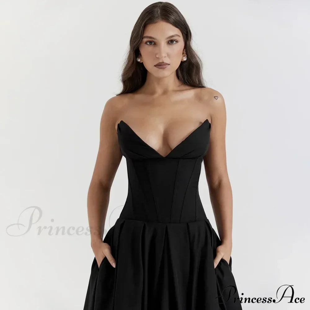 Adriana Midi A-Line Charming Strapless Corset Dress