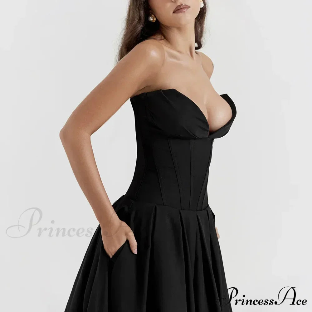 Adriana Midi A-Line Charming Strapless Corset Dress
