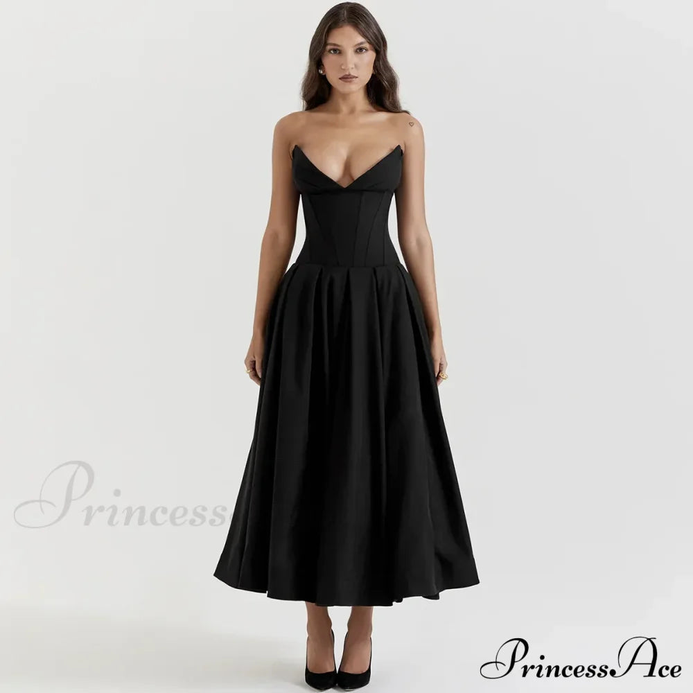 Adriana Midi A-Line Charming Strapless Corset Dress
