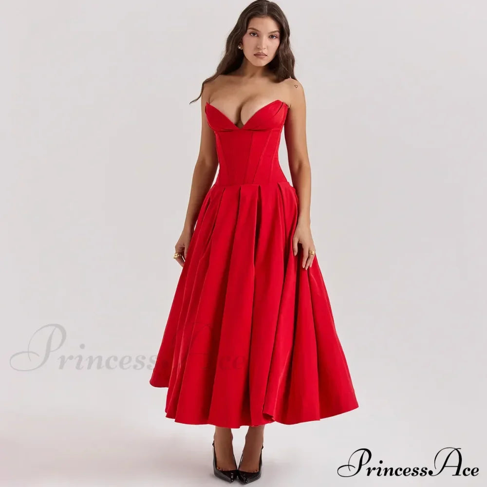Adriana Midi A-Line Charming Strapless Corset Dress