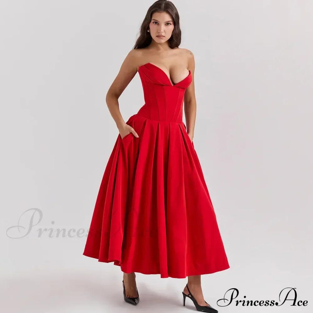 Adriana Midi A-Line Charming Strapless Corset Dress