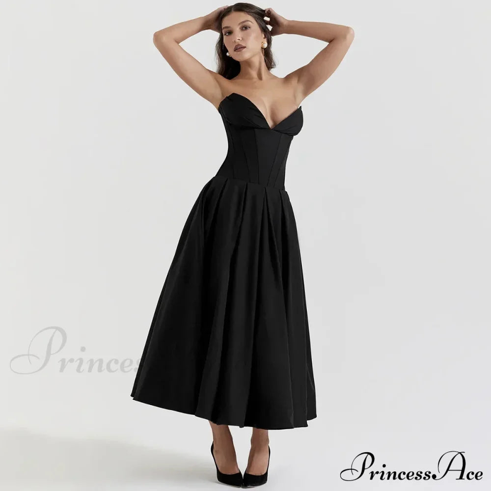 Adriana Midi A-Line Charming Strapless Corset Dress