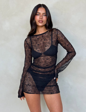 ALAYNA THREE PIECE MINI DRESS - BLACK : BLACK LACE