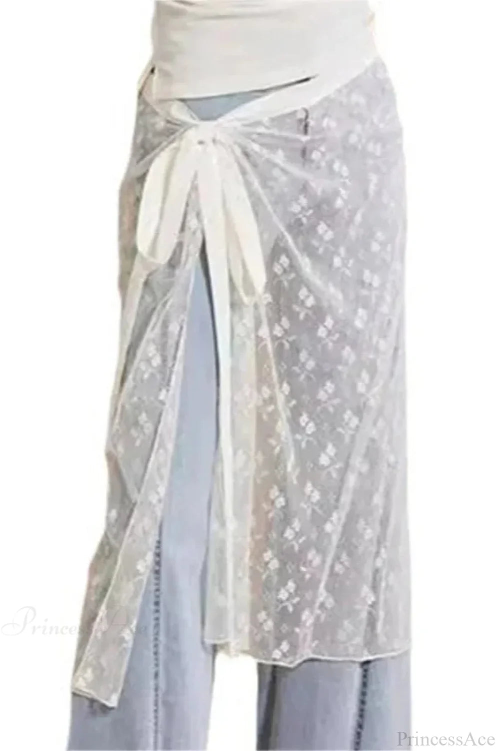Aesthetic See Through Sequins Flower Lace Long Apron Skirt