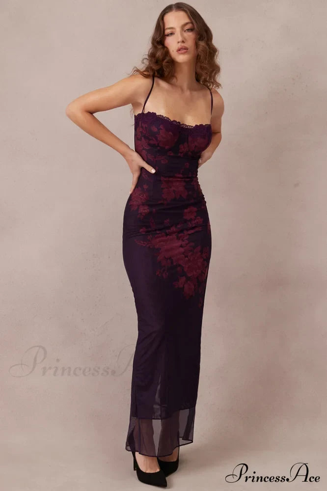 Aiza Purple Stylish Floral Dress