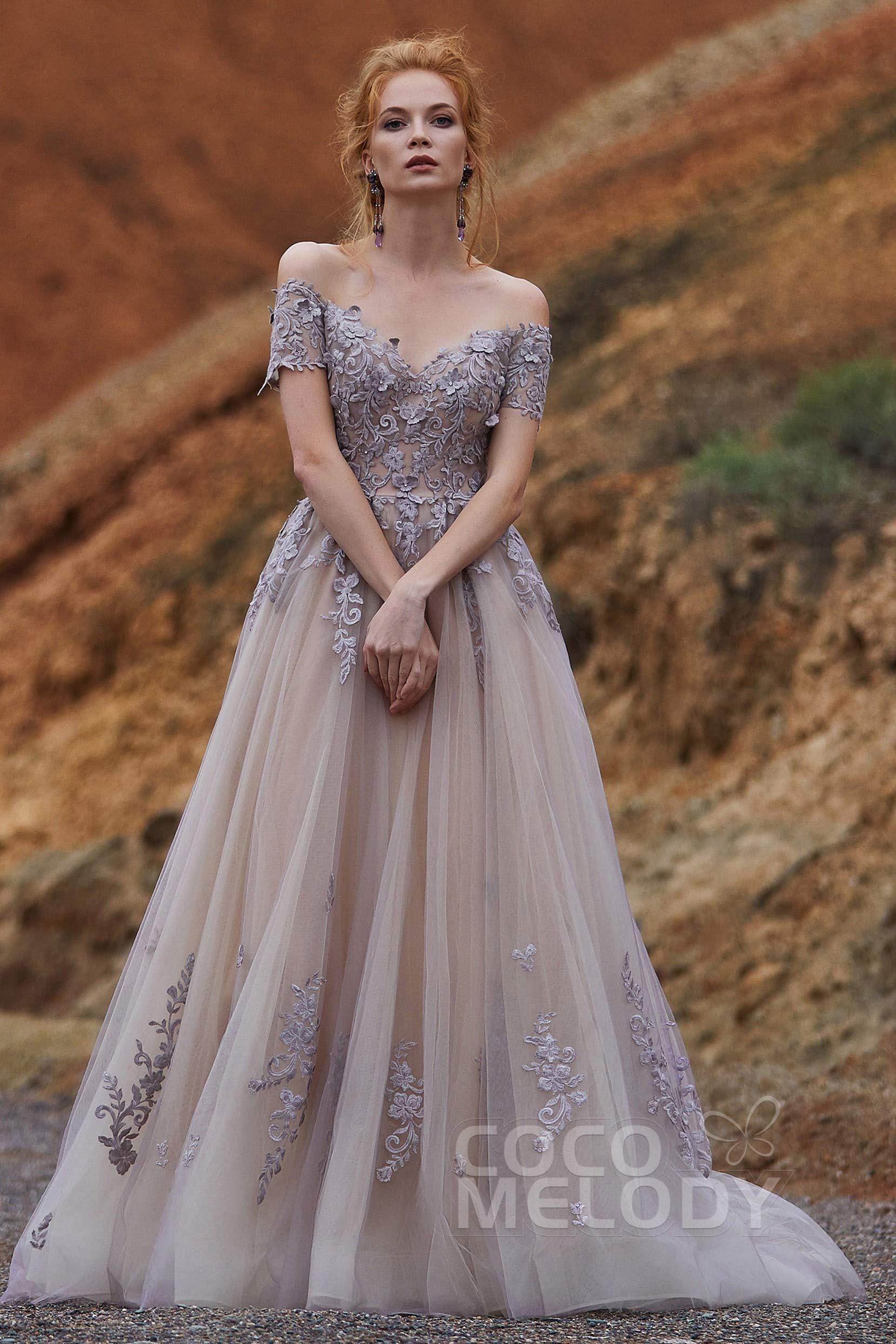 A-Line Sweep-Brush Train Tulle Gothic Wedding Dress LD5830