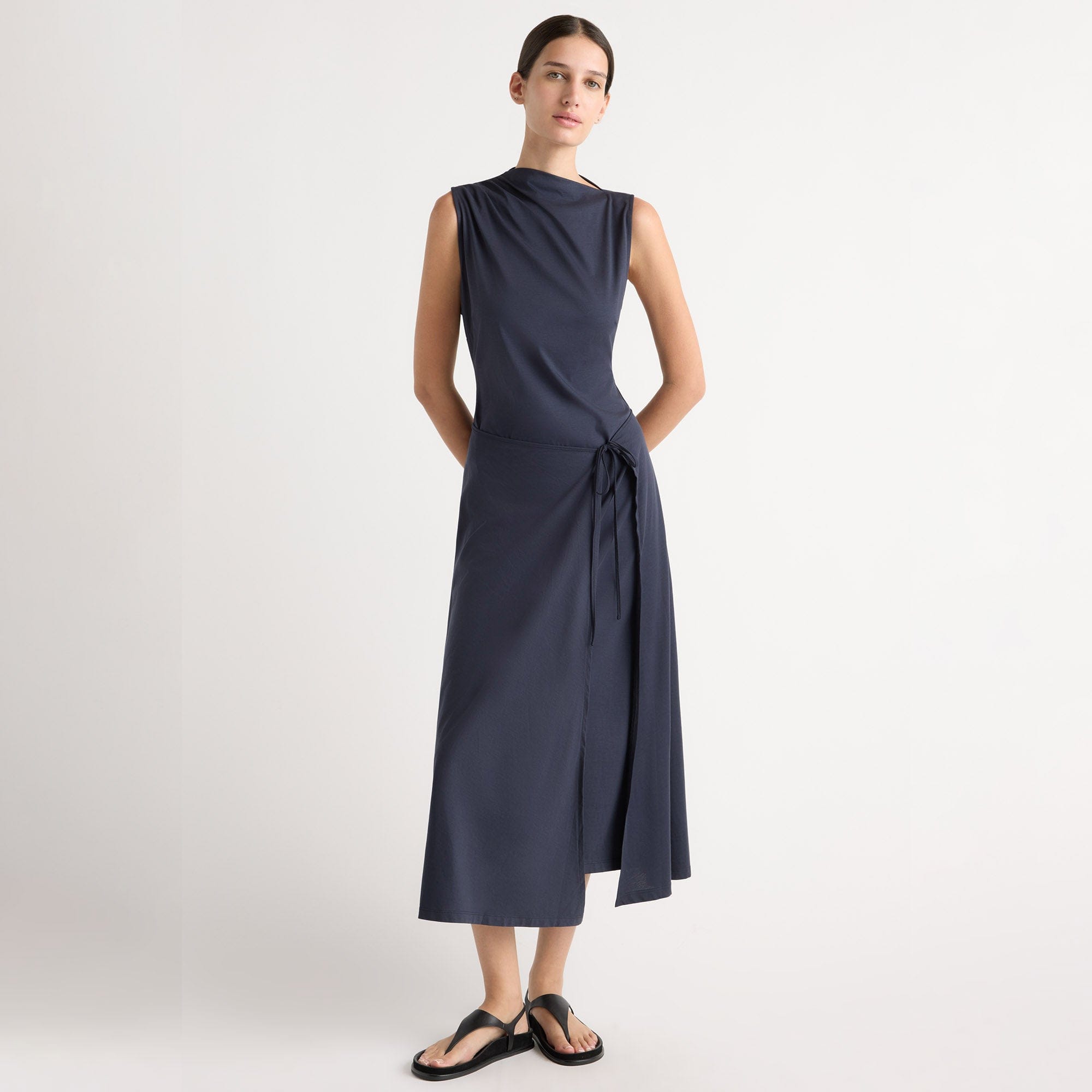 Amelia Asymmetric-Neck Wrap Dress
