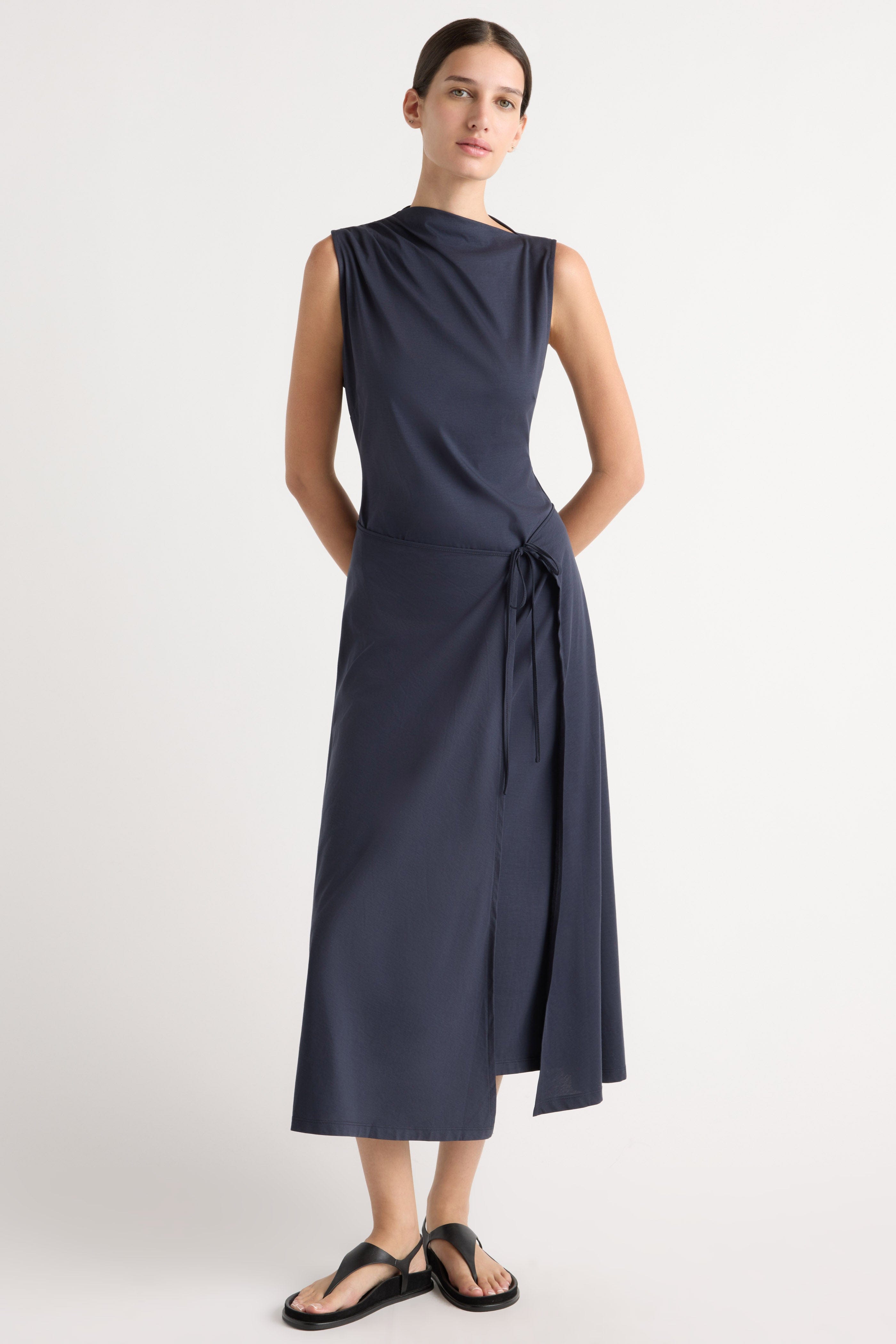 Amelia Asymmetric-Neck Wrap Dress