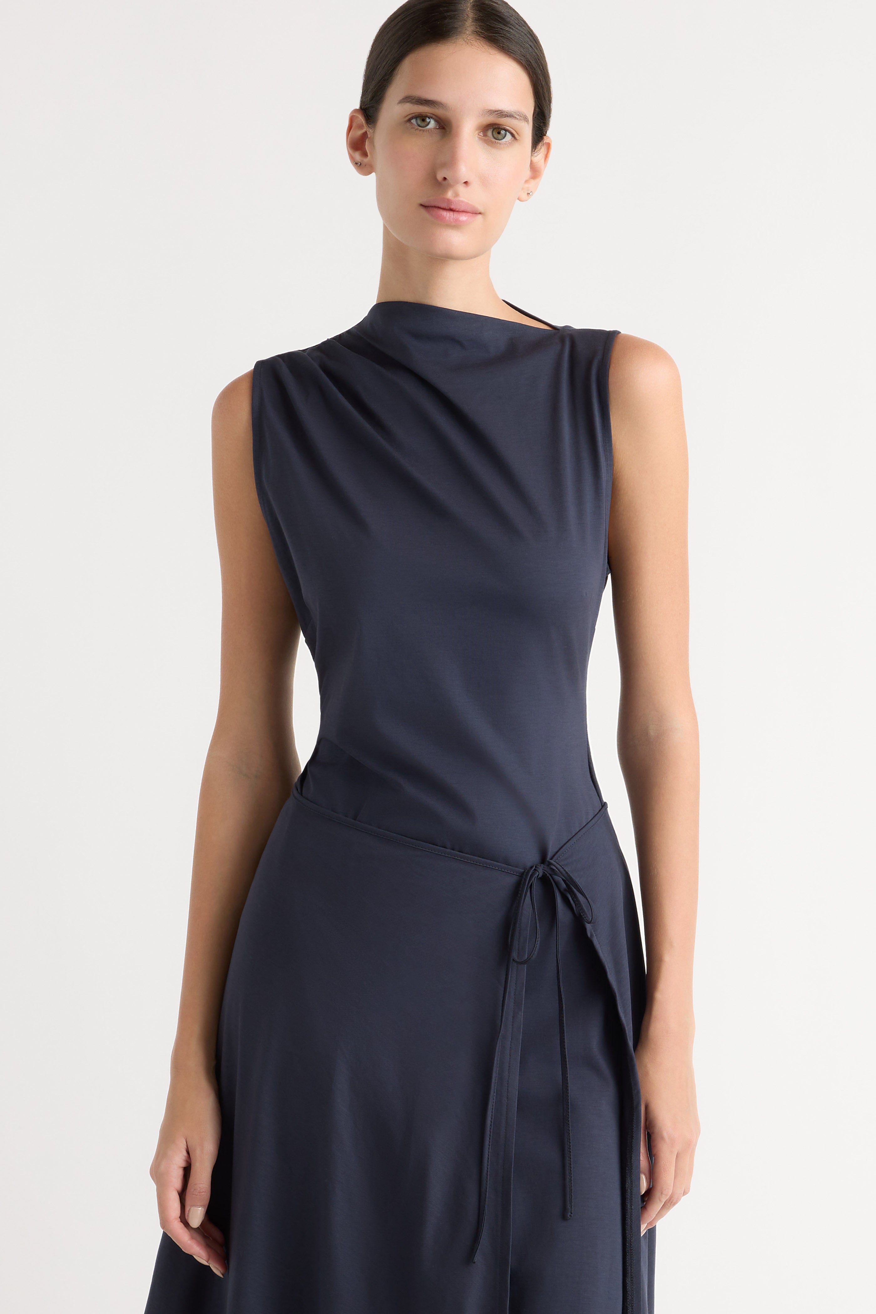 Amelia Asymmetric-Neck Wrap Dress