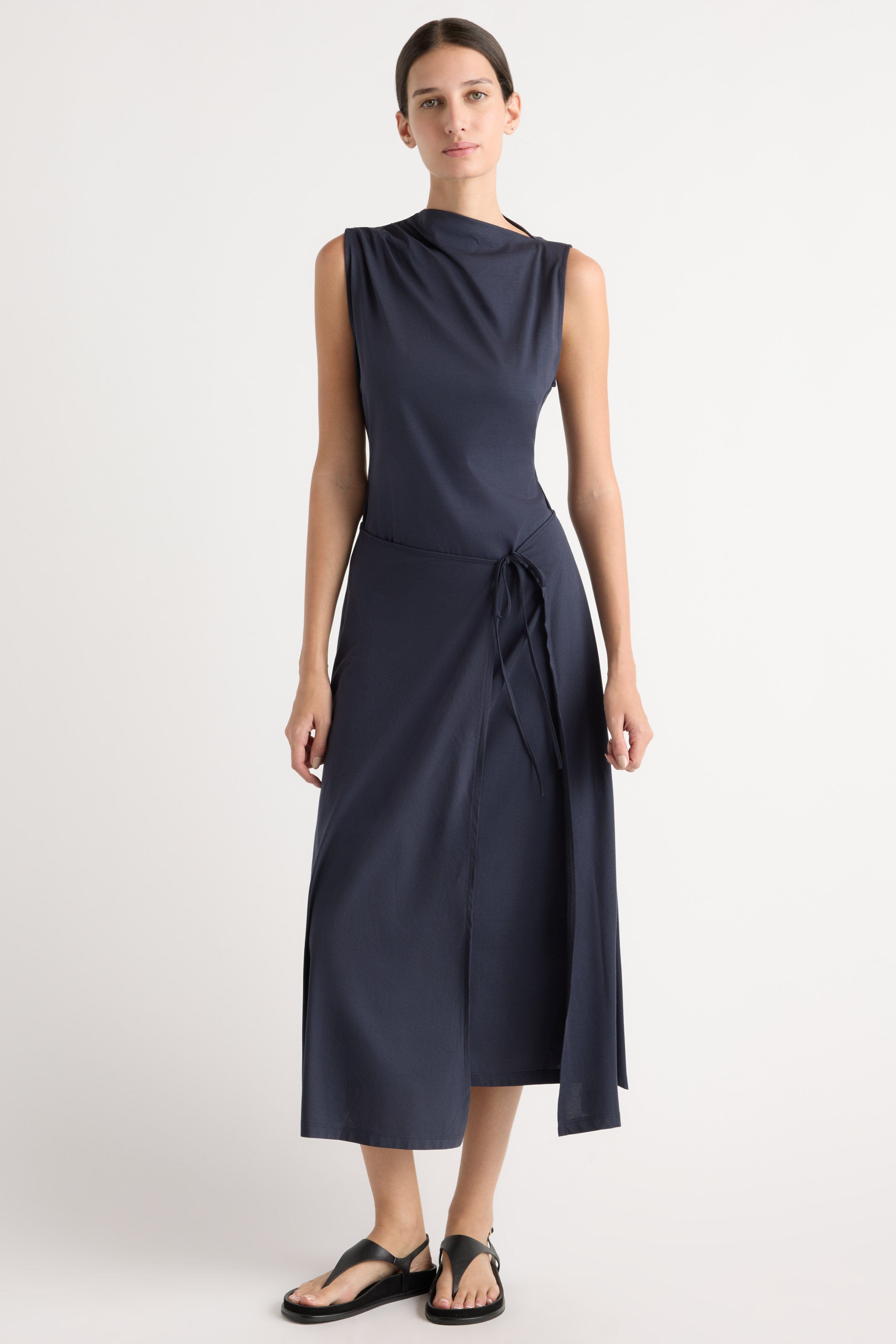 Amelia Asymmetric-Neck Wrap Dress