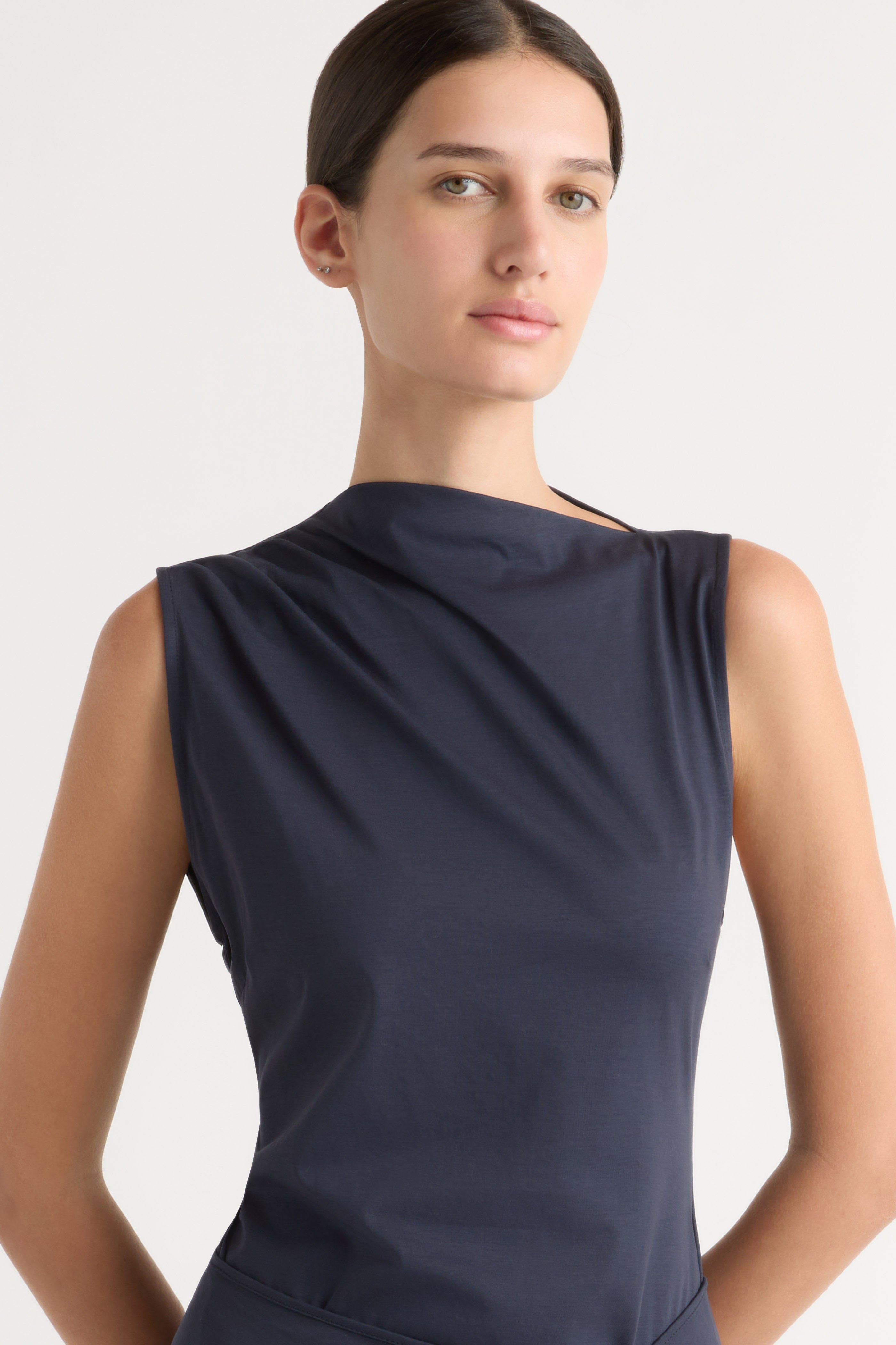 Amelia Asymmetric-Neck Wrap Dress