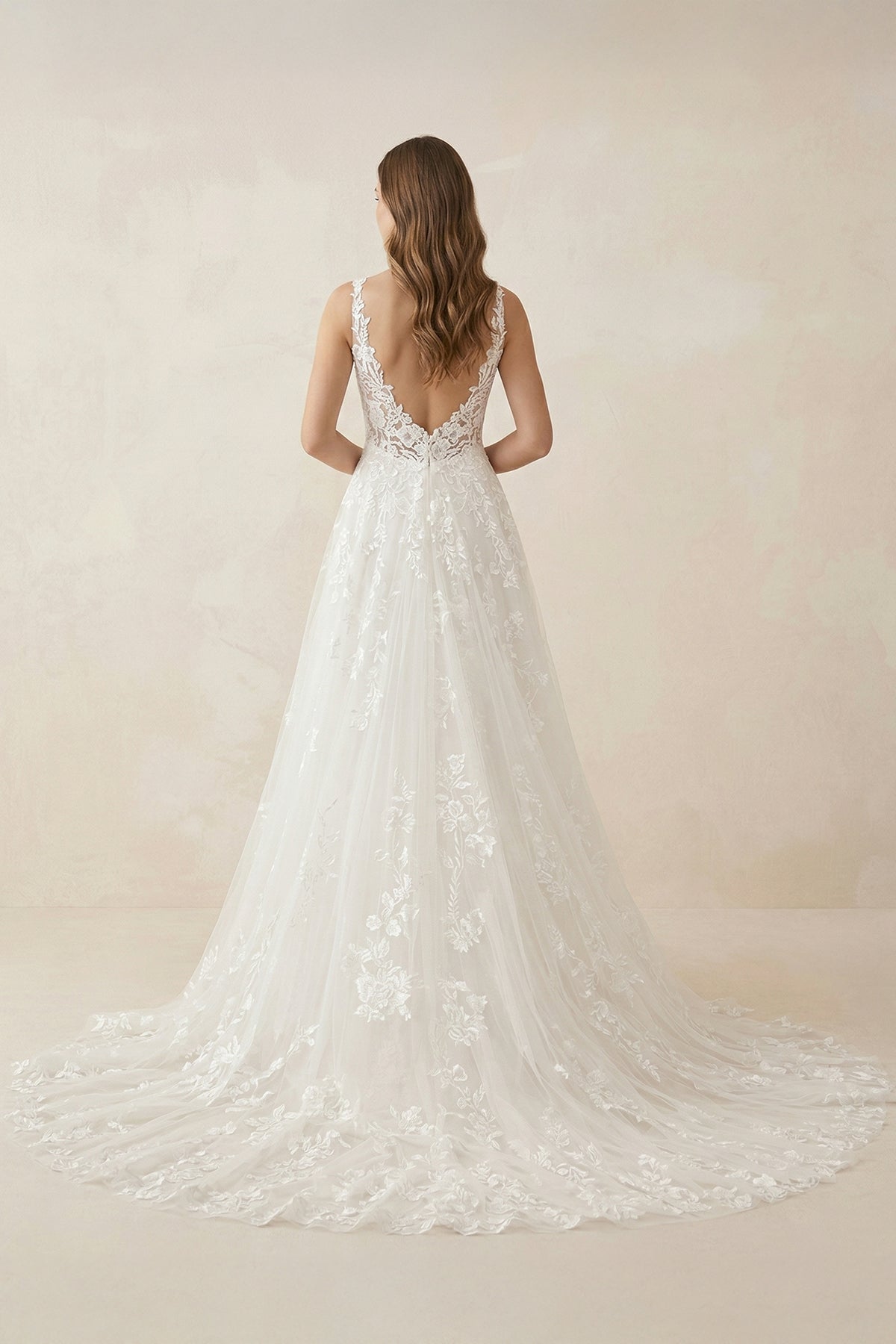 A-Line Bohemian 3D Floral Backless Wedding Dress