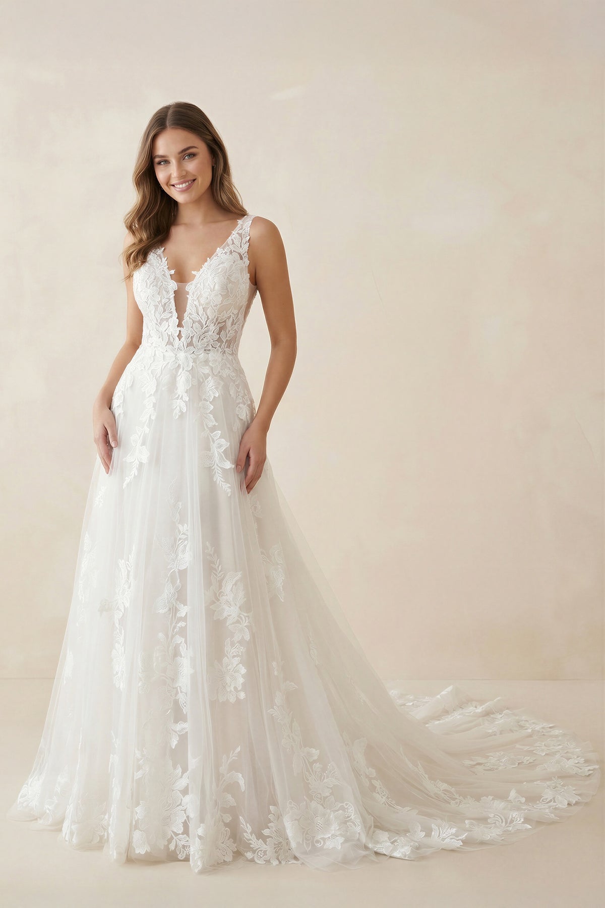 A-Line Bohemian 3D Floral Backless Wedding Dress