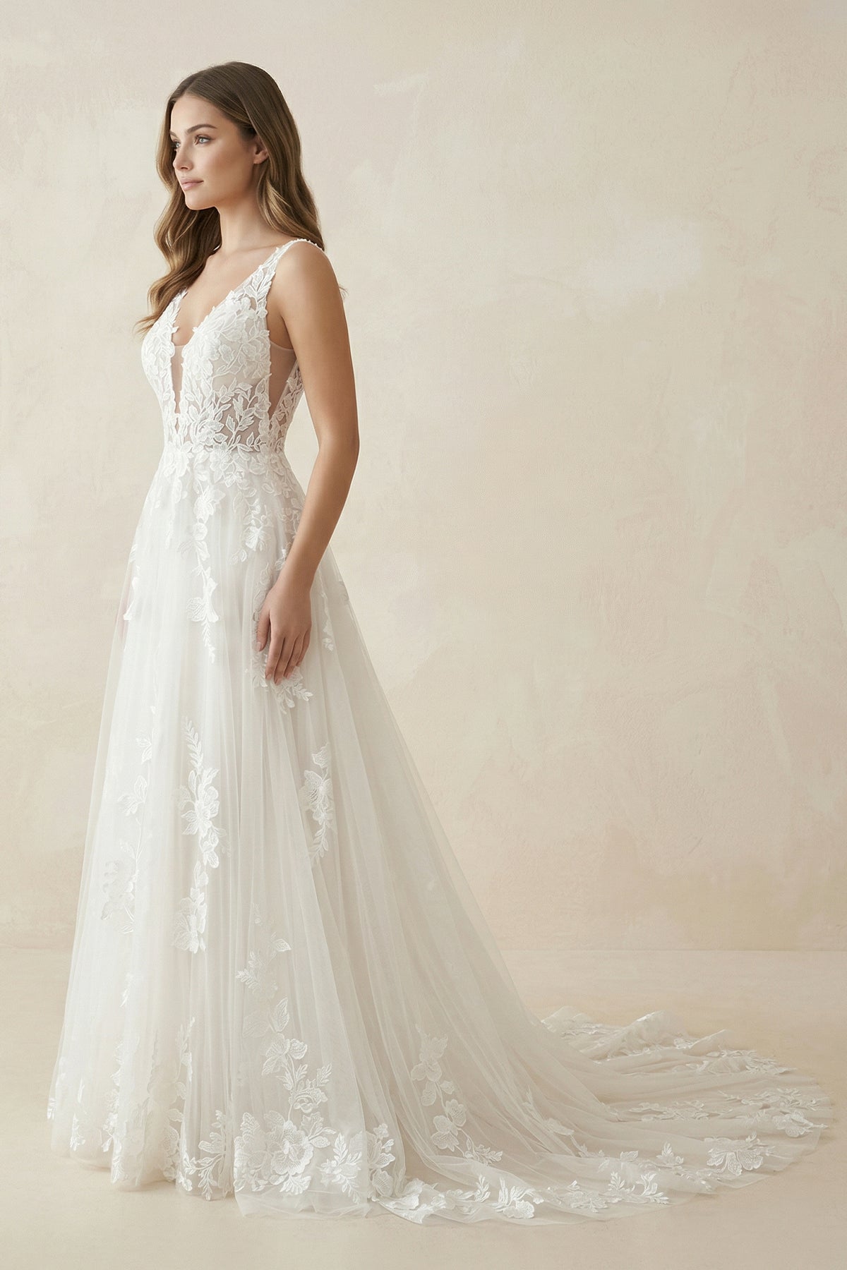 A-Line Bohemian 3D Floral Backless Wedding Dress