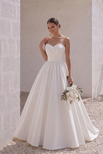 A-Line Court Train Satin Gothic Wedding Dress B14TB0040