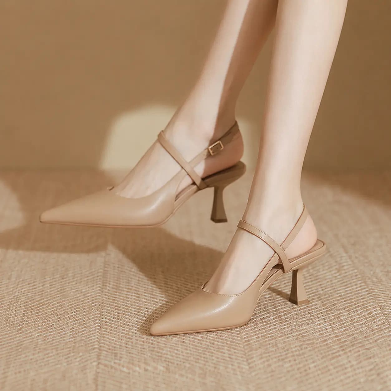 Elegant Pointed Toe Slingback Low Heel Adjustable Strap Shoes 785497139986