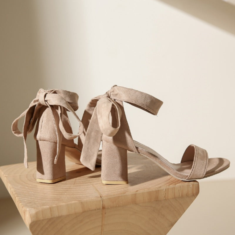 Bow Detail Open Toe Block Heel Sandals with Ankle Strap Shoes 773686912066