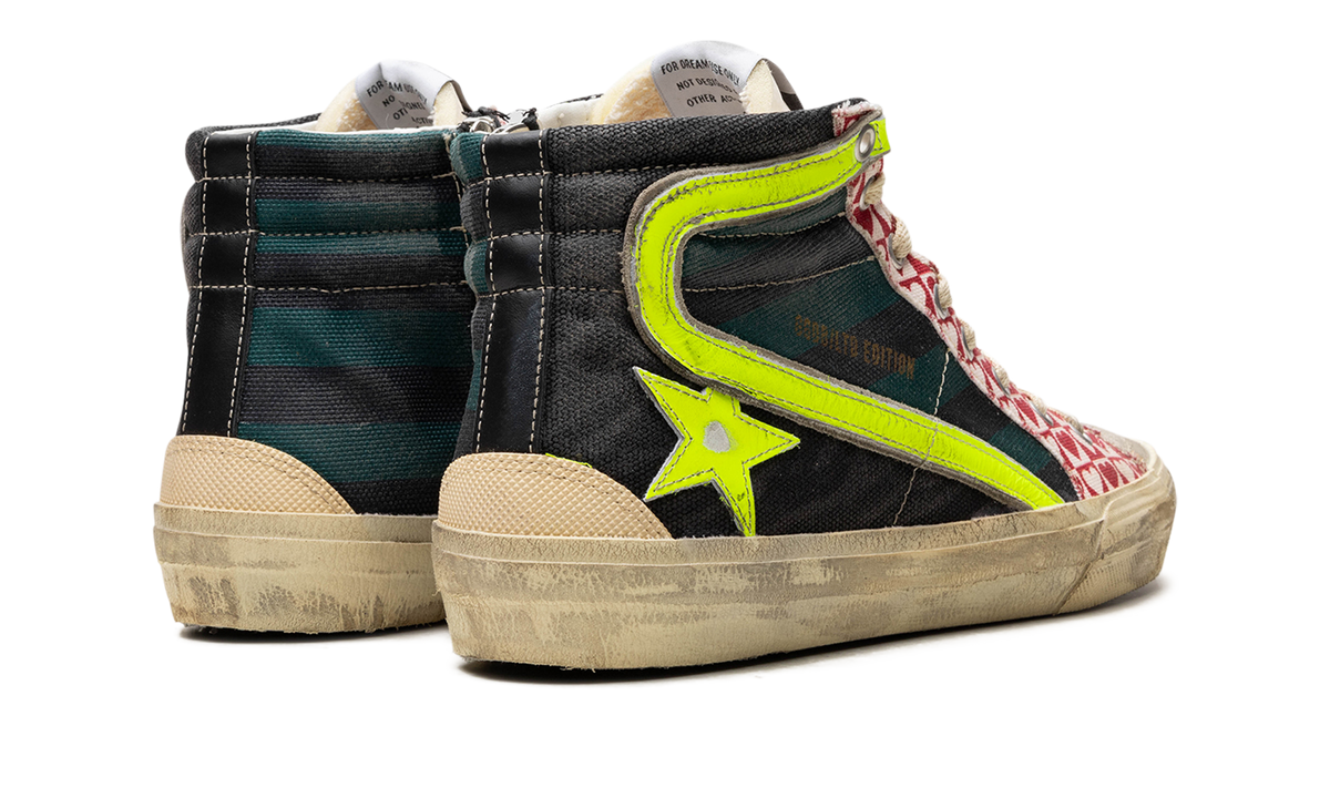 SLIDE CANVAS UPPER SUEDE AND GABARDINE TOE NYLON TONGUE LEATHER STAR AND WAVE BLACK GREEN ICE YELLOW GMF00508.F004407.50772