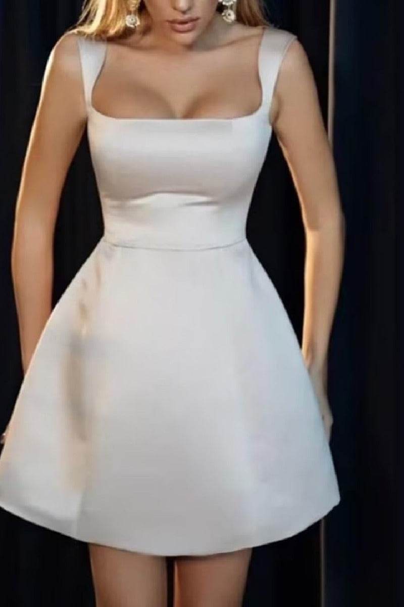A-Line Short-Mini Satin Little White Dress 100050