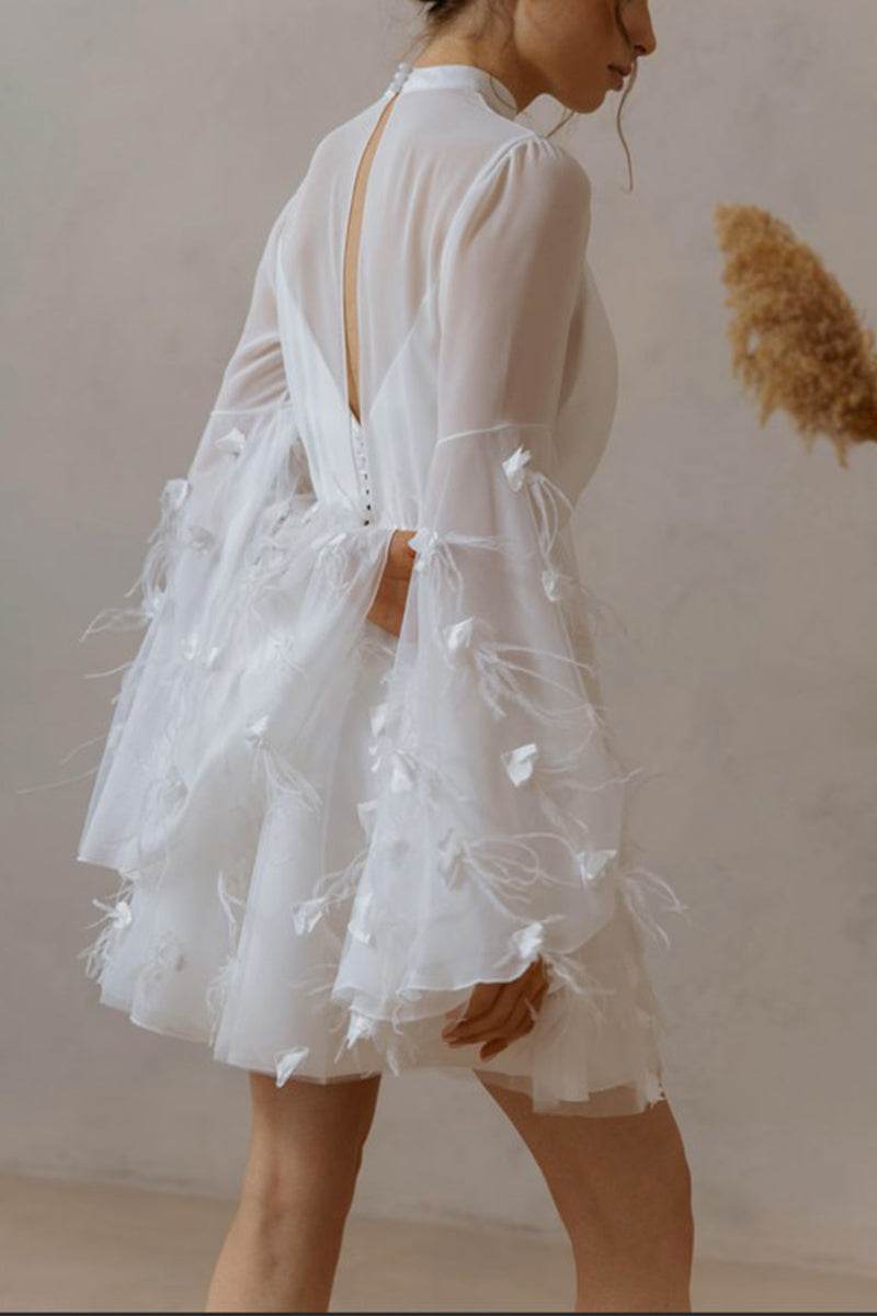 A-Line Short-Mini Chiffon Tulle Little White Dress 100021