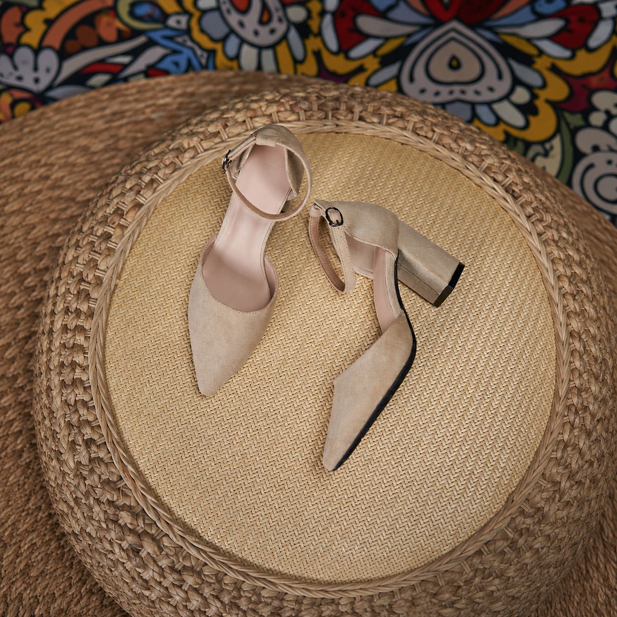 Suede Pointed Toe Block Heel Pumps Ankle Strap Elegant Shoes 695304002209