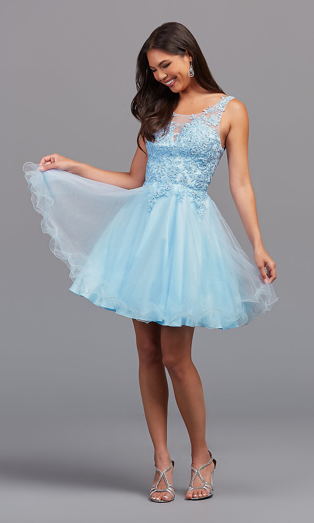 A-Line Short Prom Dress 3304 with Sheer Bodice
