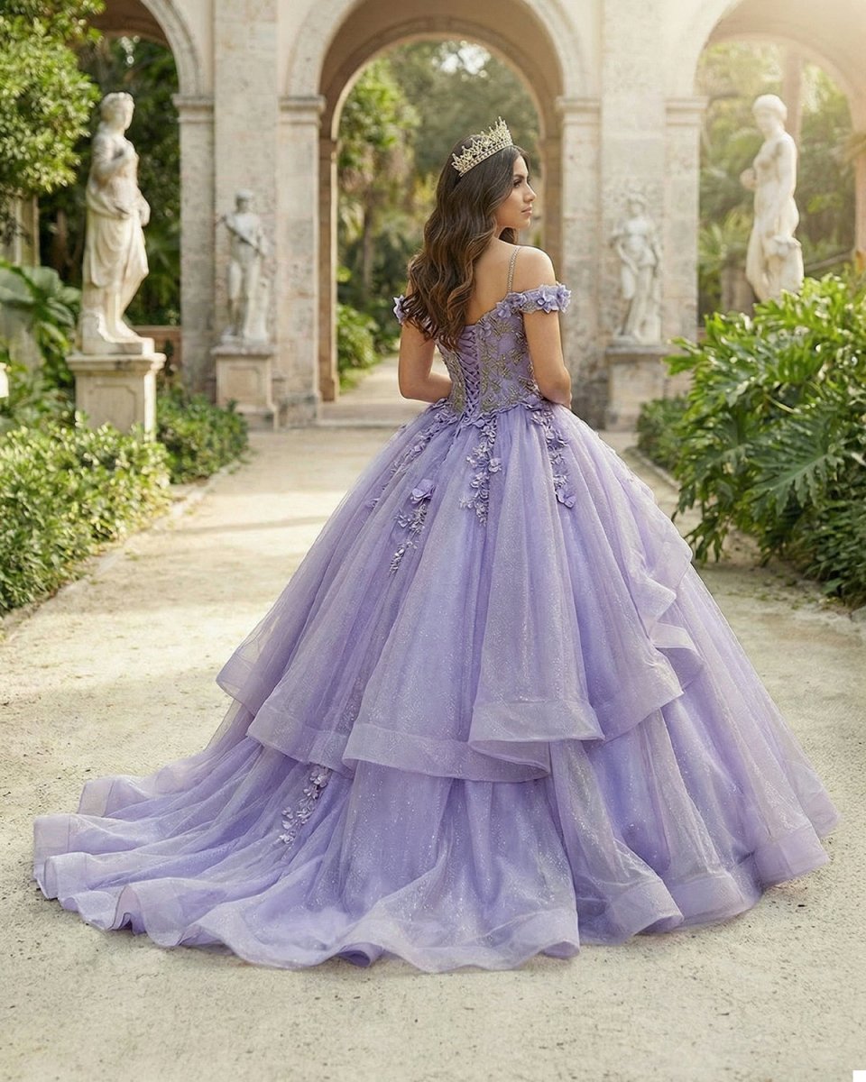 A Line Organza Off-the-Shoulder Lavender Quinceanera Dress