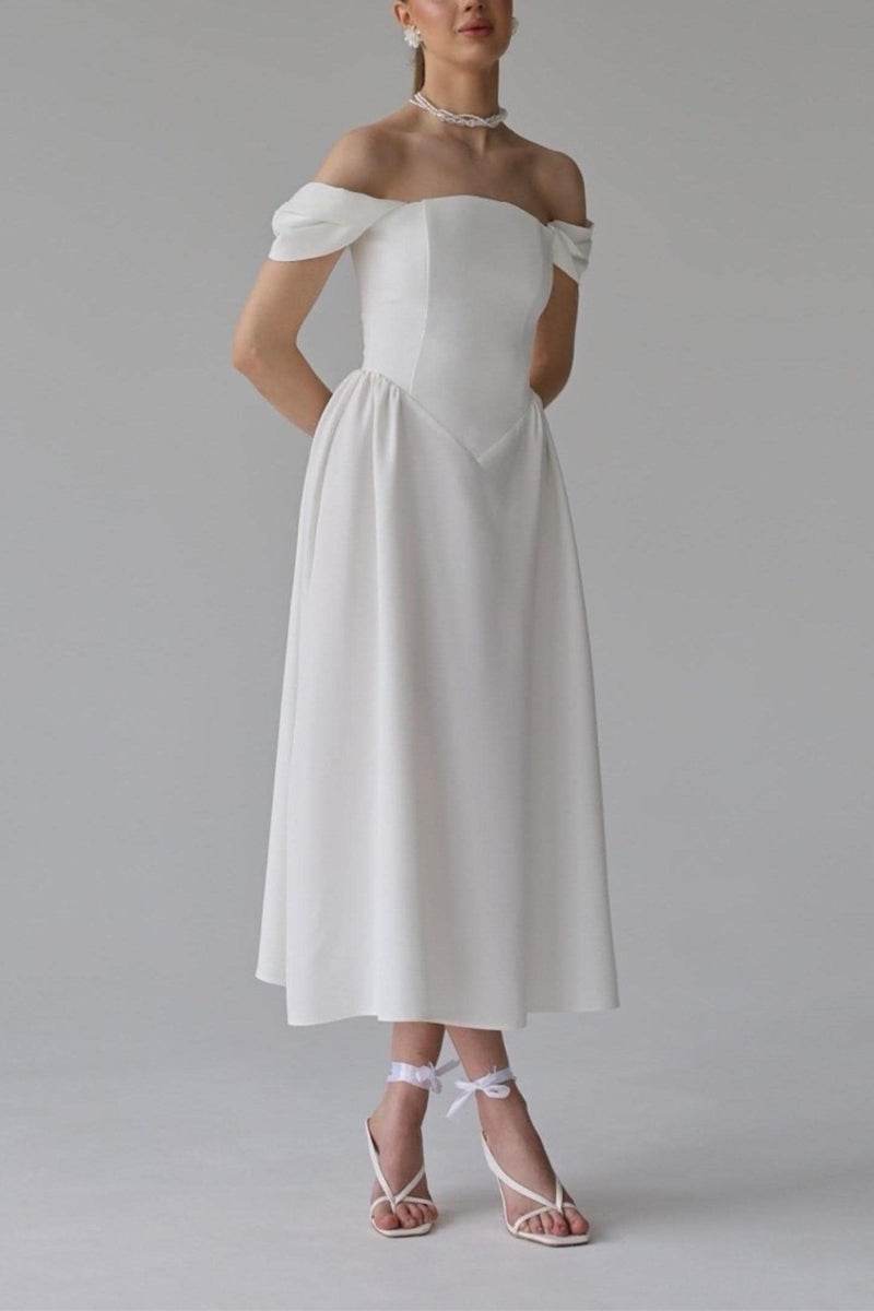 A-Line Tea Length  Elastic Cloth Little White Dress 100005