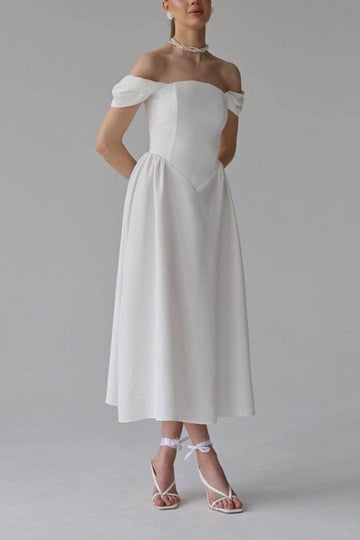 A-Line Tea Length  Elastic Cloth Little White Dress 100005